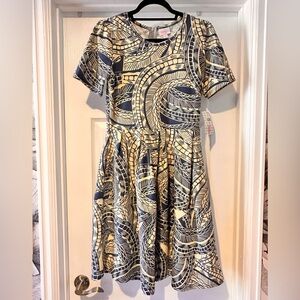 LuLaRoe Women's Dress in Navy and Gold Pattern